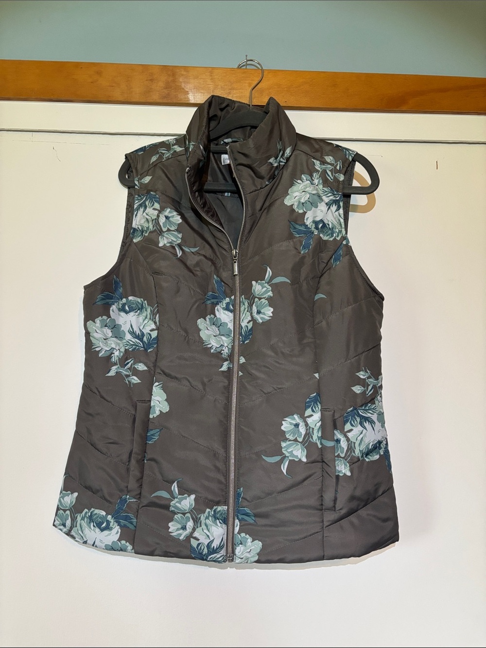 Christopher & Banks Gray Green Floral Vest